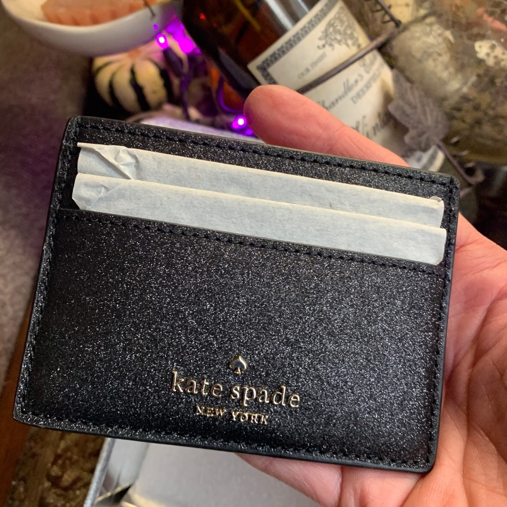Authentic Kate Spade smooth glitter leather card case in box - Picture 3 of 7